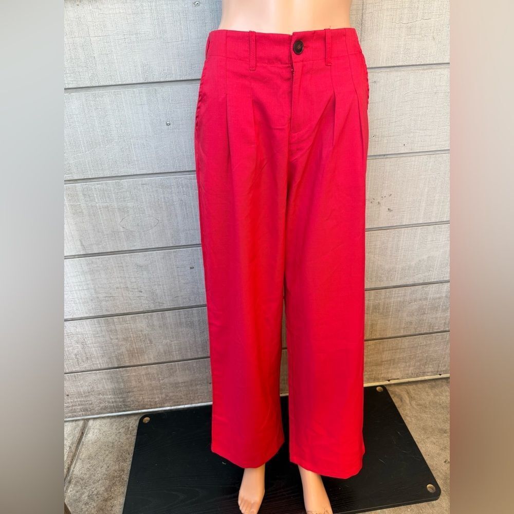 Women’s High Rise Pleated Front Straight Trousers Size Medium